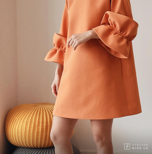 AtelierMissLu / Paola-加州橘袖口趣味褶皱连身裙 商品图8