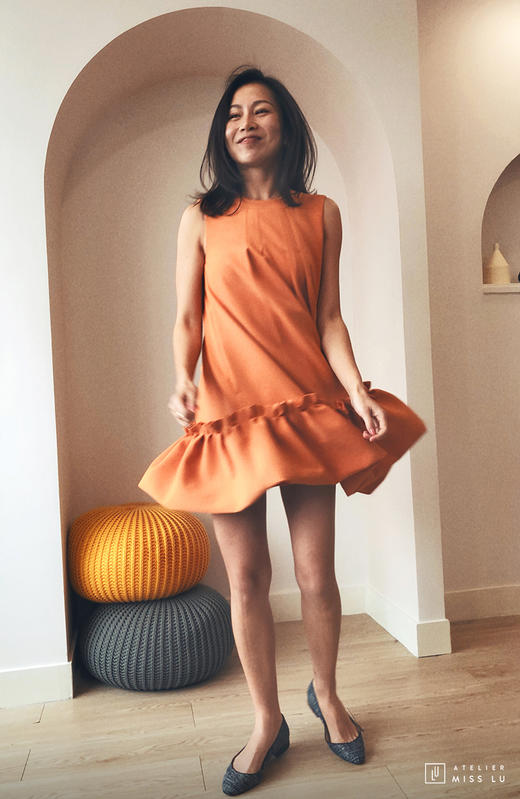 AtelierMissLu / Vera-加州橘下摆趣味褶皱连身裙 商品图1