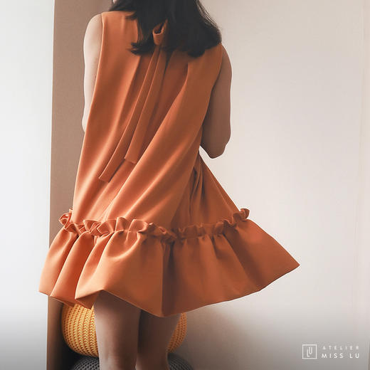 AtelierMissLu / Vera-加州橘下摆趣味褶皱连身裙 商品图3