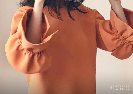 AtelierMissLu / Paola-加州橘袖口趣味褶皱连身裙 商品图3