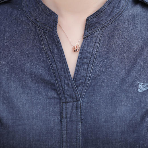 FXG-牛仔连衣裙女夏短袖V领中裙A字裙高腰修身显瘦包臀裙 商品图2