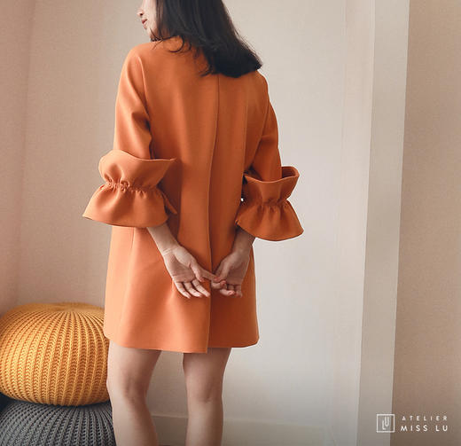 AtelierMissLu / Paola-加州橘袖口趣味褶皱连身裙 商品图4