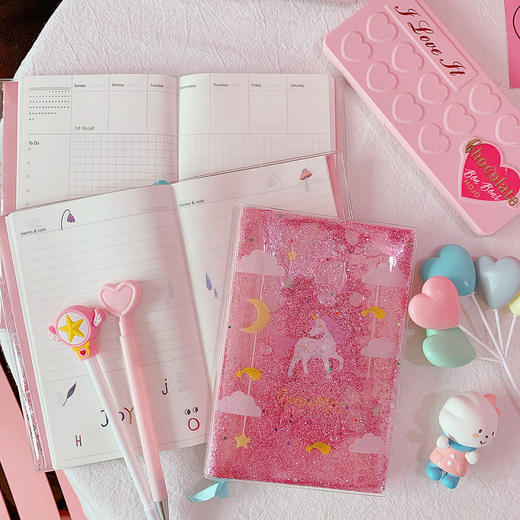 粉色独角兽少女心入油流沙本手账本创意入油笔记本日记本手账本记事本