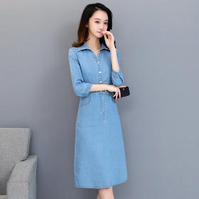 ZM 1907A 牛仔裙韩版2019单排扣连衣裙