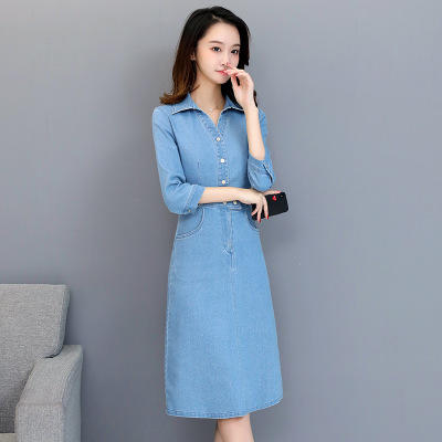 ZM 1907A 牛仔裙韩版2019单排扣连衣裙 商品图0