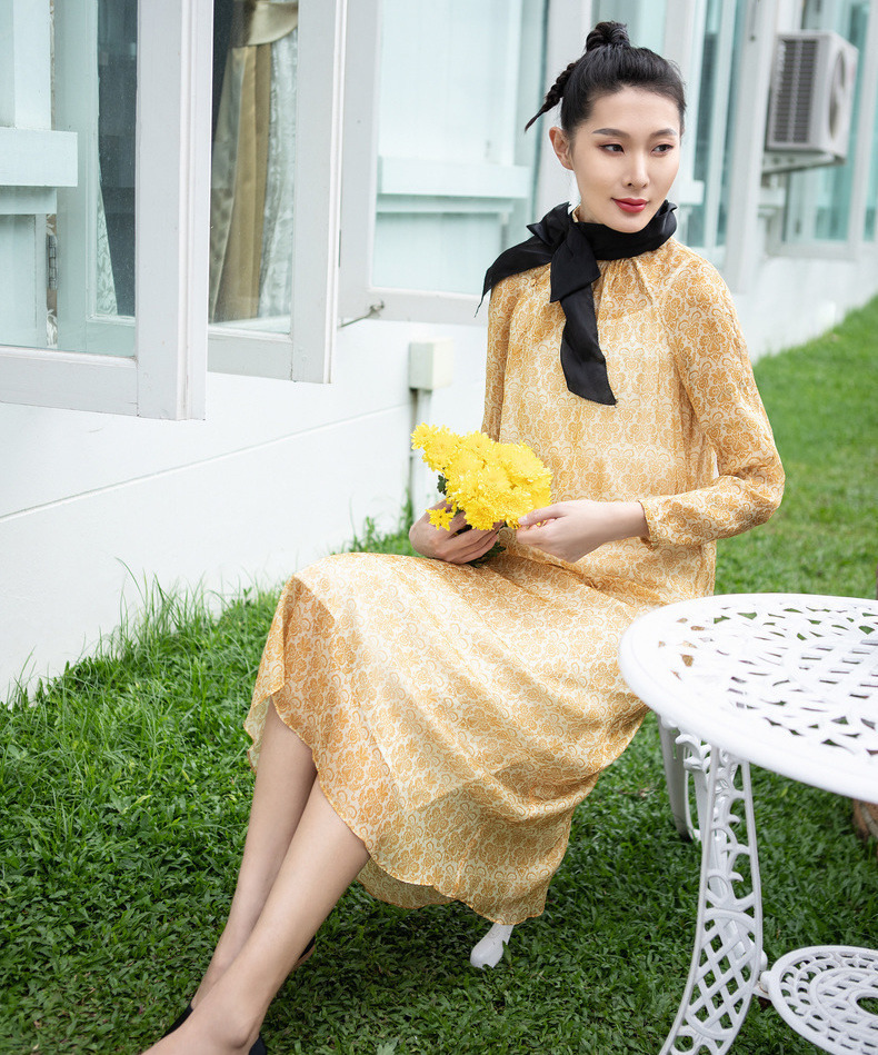 周末限时抢桑蚕丝印花长袖连衣裙真丝两件套装生活在左夏季新款女装