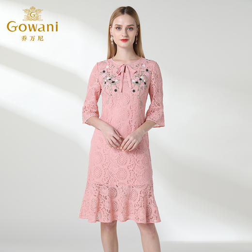 乔万尼春秋时尚气质印花镂空甜美公主裙连衣裙女中长款EN1E908 商品图2