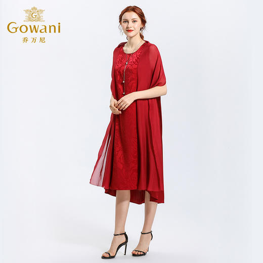 乔万尼夏季三穿法真丝中国风披肩红桑蚕丝连衣裙长款礼服EN2E543 商品图1
