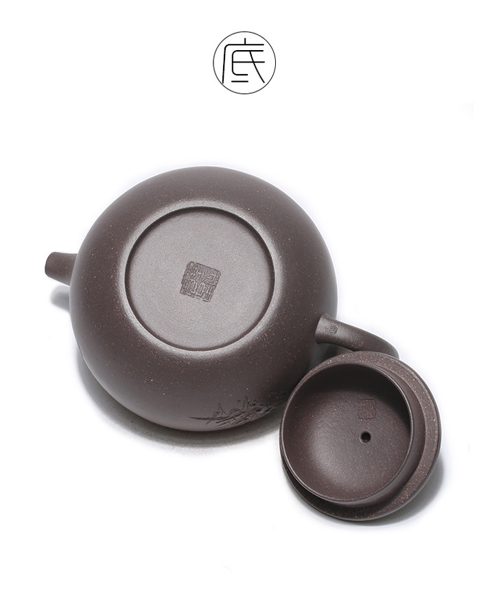 瑞韵壶4号井底槽青为胚狮球为钮中国陶艺大师徐安碧刻绘