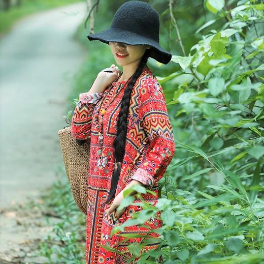 QDFS-B053棉麻长袖宽松民族风大摆长裙 TZW 商品图2