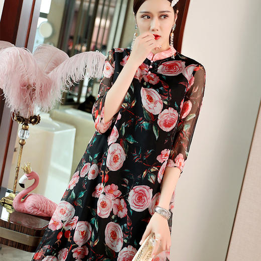 my394夏季新款立领真丝印花连衣裙