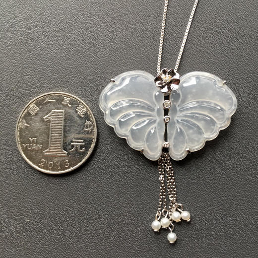 冰种翡翠蝴蝶18k白金钻石镶嵌设计师款 商品图2