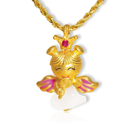 3D足金镶和田玉---天使宝贝系列吊坠 商品图0