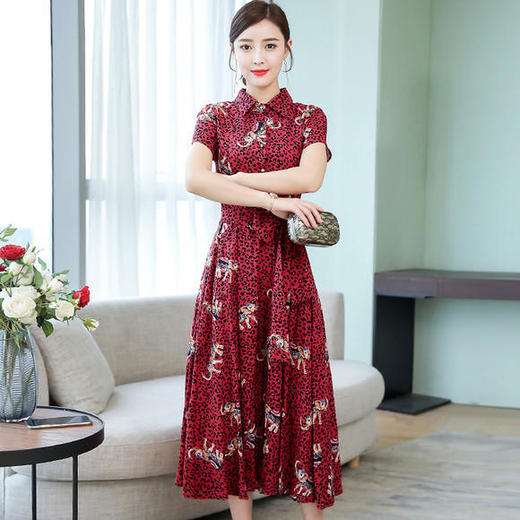 AHM-nrh2202 新款韩版宽松系带显瘦棉麻印花大摆裙 商品图2