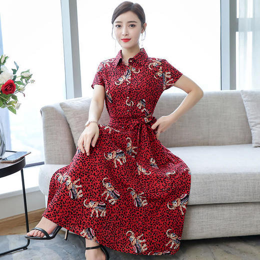 AHM-nrh2202 新款韩版宽松系带显瘦棉麻印花大摆裙 商品图3