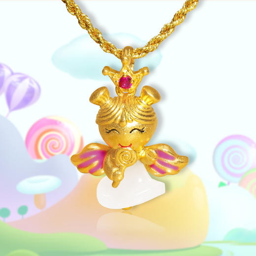 3D足金镶和田玉---天使宝贝系列吊坠 商品图3