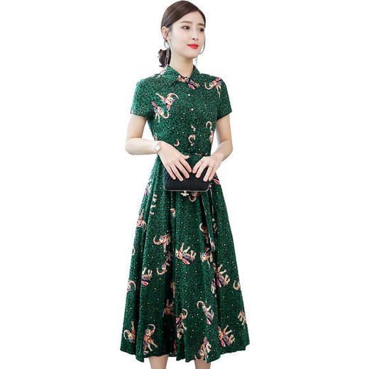 AHM-nrh2202 新款韩版宽松系带显瘦棉麻印花大摆裙 商品图4