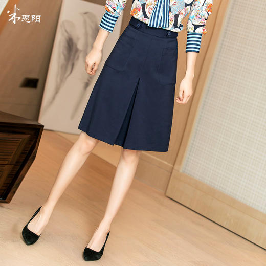 天然棉感半身裙 知性优雅藏蓝色修身显瘦弹力包臀裙半身裙女1838 商品图1