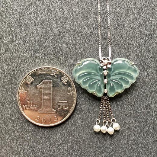 高冰种蓝水翡翠蝴蝶18k白金钻石镶嵌 商品图2