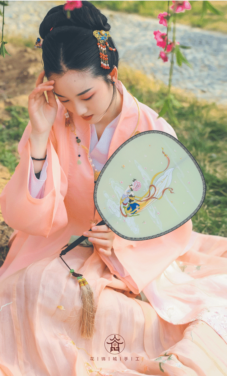 花锦城手工双面团扇古典扇子天女散花飞天汉服旗袍拍摄