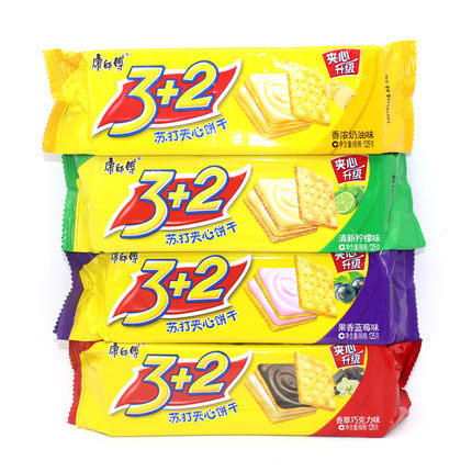 康师傅3十2苏打夹心饼干香草奶油柠檬蓝莓味125g