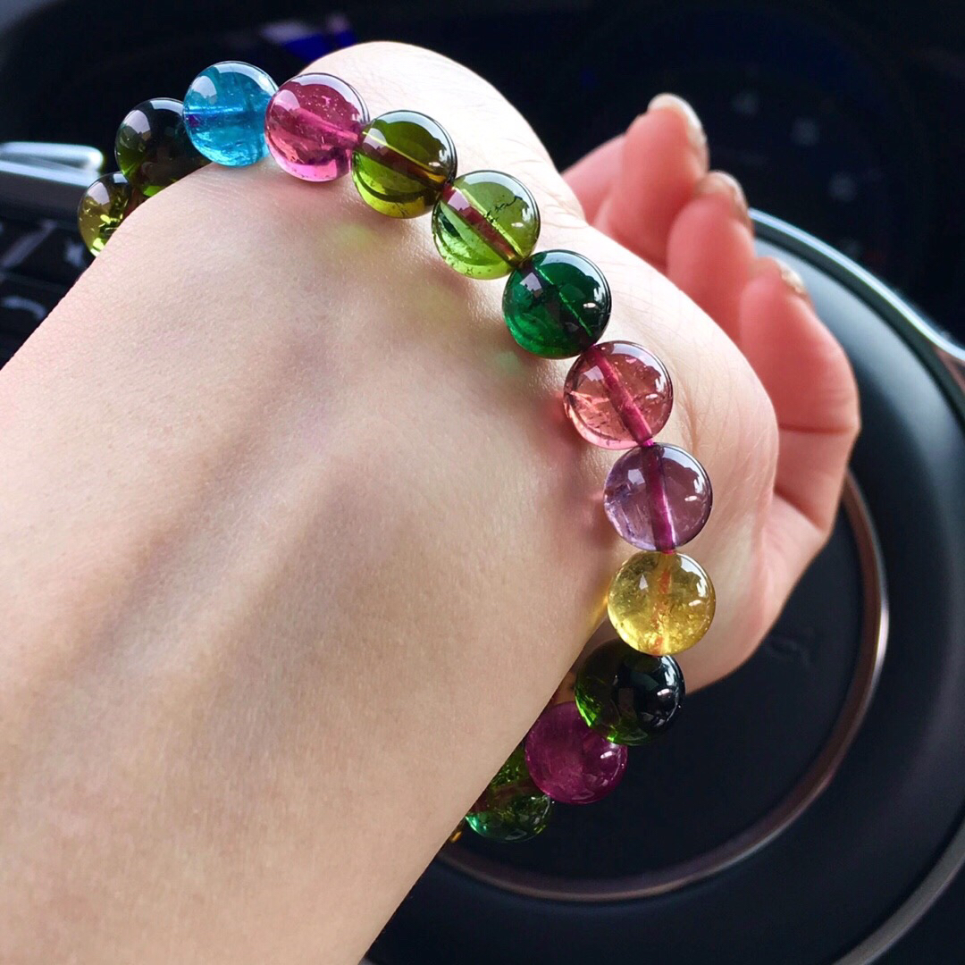 顶级巴西七彩明艳近玻璃体碧玺手链