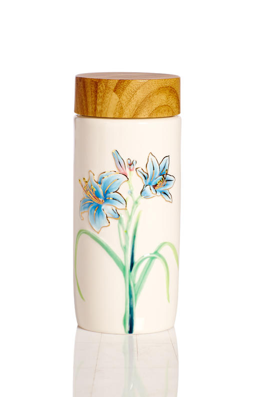 萱草花随身杯（木纹盖）双层300ml  可定制 商品图1