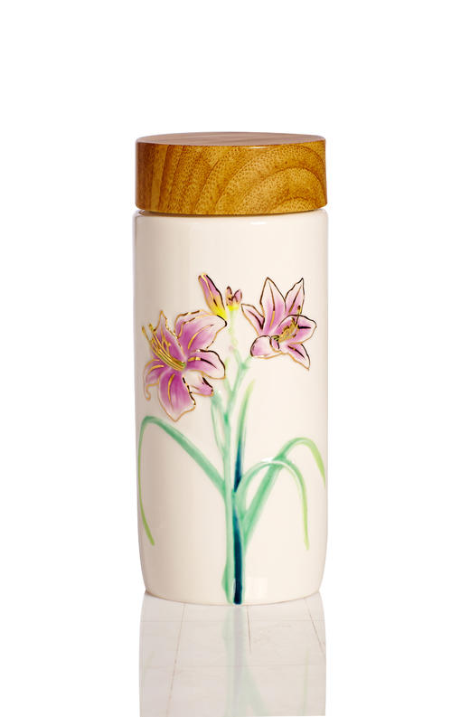 萱草花随身杯（木纹盖）双层300ml  可定制 商品图2