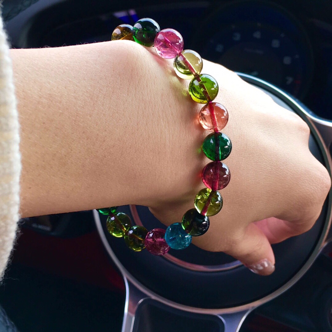 顶级巴西七彩明艳近玻璃体碧玺手链