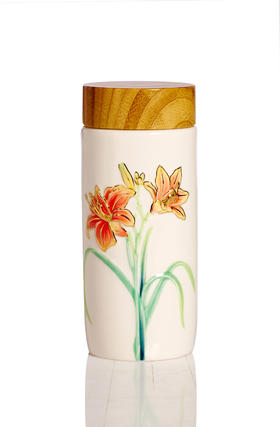 萱草花随身杯（木纹盖）双层300ml  可定制