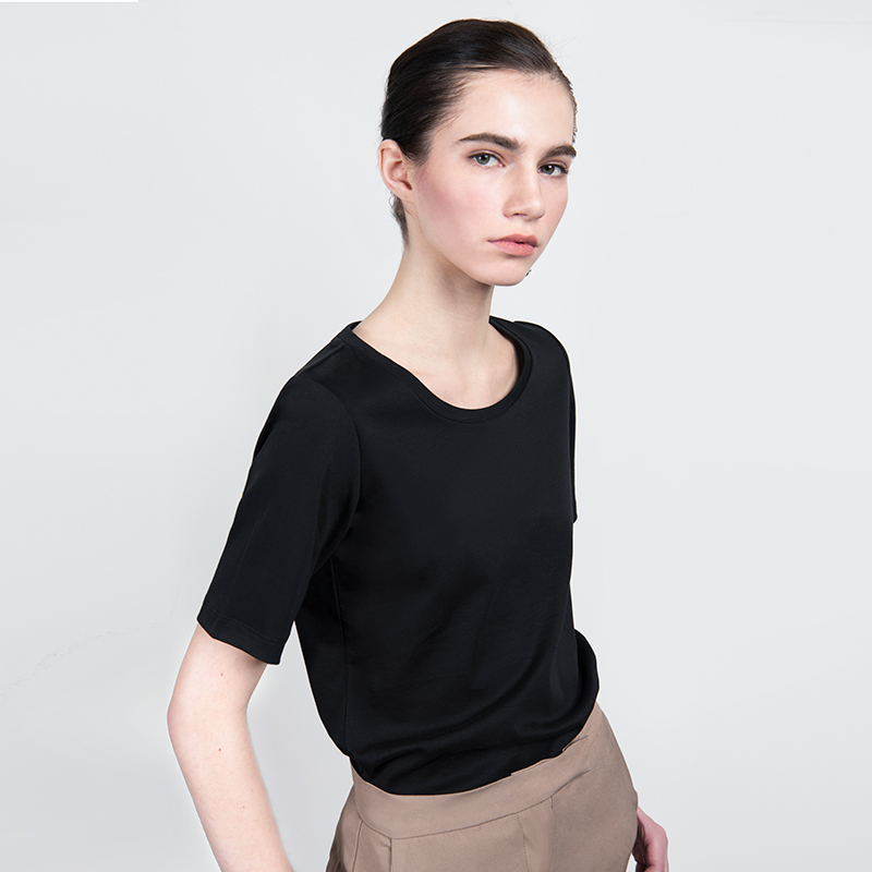 【特价清仓】女士经典80支圆领黑色T恤