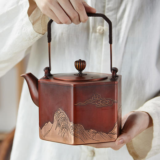 朱炳仁丨千里江山铜壶 紫铜 1300ml 商品图0
