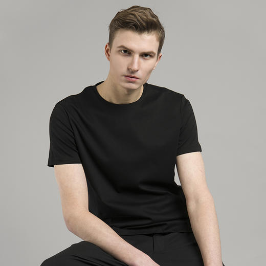 男士经典款80支新疆长绒棉圆领黑白t恤