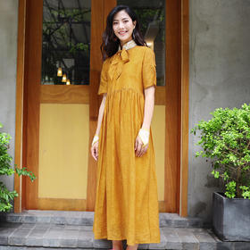 胧月提花双层连衣裙 | 白月光 明媚黄 两色可选 | 现货加急发 送腰带