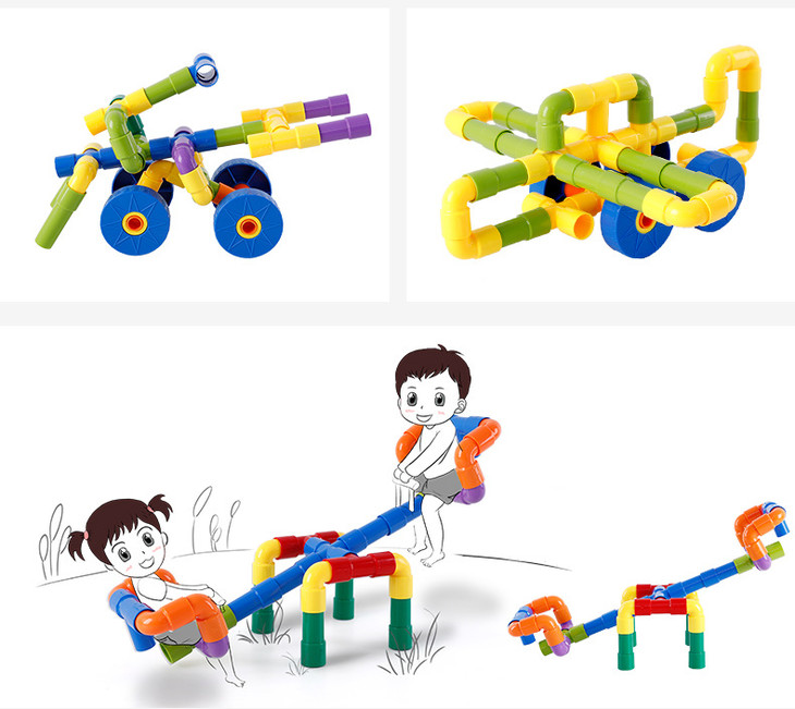 onshine水管塑料积木拼插管道儿童3玩具678周岁9男孩子女益智力