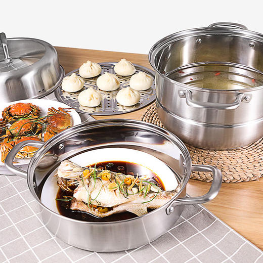 康巴赫蒸锅304不锈钢三层3层加厚蒸笼电磁炉家用锅具汤锅蒸馒头蒸格 商品图3