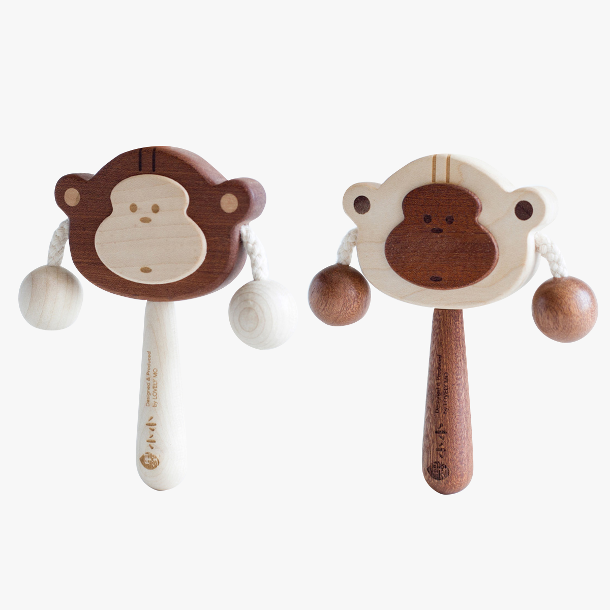 【6个月+】墨小小 纯手工打磨 皮皮猴拨浪鼓