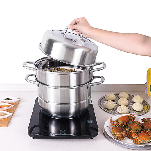 康巴赫蒸锅304不锈钢三层3层加厚蒸笼电磁炉家用锅具汤锅蒸馒头蒸格 商品图4