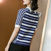 减龄海军蓝白条纹T 柔软手感 亲肤舒适 米思阳2025夏季新款翻领蓝白色条纹修身显瘦短袖衬衫休闲上衣1263 商品缩略图4