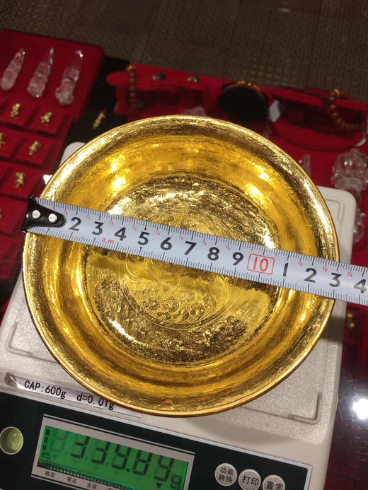 佛堂供品用品9999万足金纯金黄金八吉祥雕花护法杯一套重量为503.24克 纯足金手工制作真材实料，此款护法杯为9999万足金 商品图3