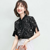 【衬衫】。夏季韩版时尚外贸女装职业OL上衣宽松显瘦短袖印花雪纺衬衫女 商品缩略图2