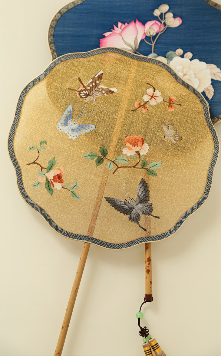 花锦城缂丝精品团扇结婚扇子汉服送锦盒扇架