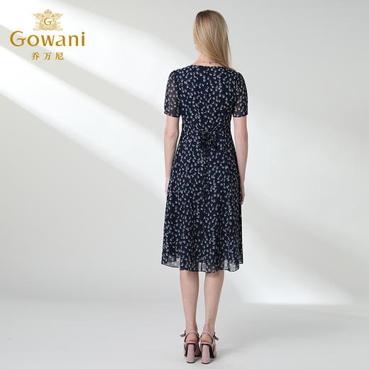 乔万尼夏真丝碎花法国复古裙修身桑蚕丝连衣裙女过膝长款EN2E558 商品图3