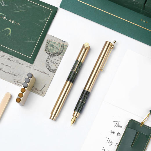 入石经典钢笔（常青款）| 雨林绿大理石+黄铜，奢华雅致，私人定制，精美礼盒 商品图1