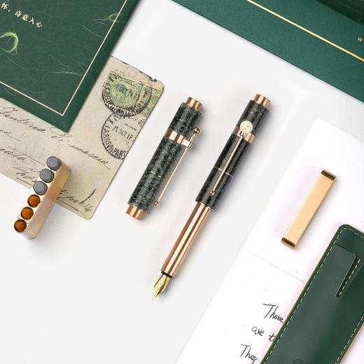 入石小钢笔（常青款）| 雨林绿大理石+黄铜，8.3cm一手可握，私人定制，送礼精美 商品图0
