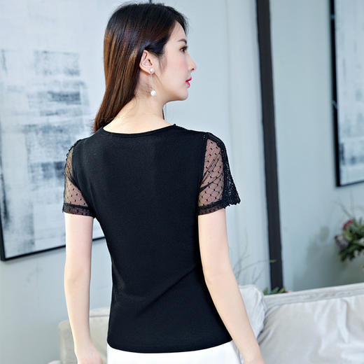 女士t恤新款t恤女上衣韩版夏装时尚镶钻花边短袖纱衣女大码小衫薄款