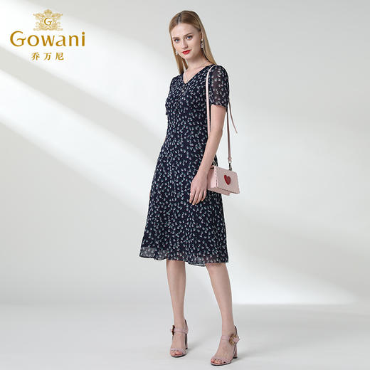 乔万尼夏真丝碎花法国复古裙修身桑蚕丝连衣裙女过膝长款EN2E558 商品图2