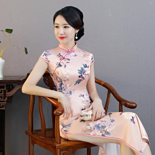 复古唐装改良优雅气质淑女丝绸旗袍(货号 lh319)