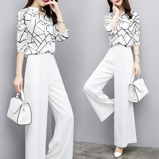 YNH-新款阔腿裤雪纺上衣休闲时尚气质晚风大码两件套 商品图1