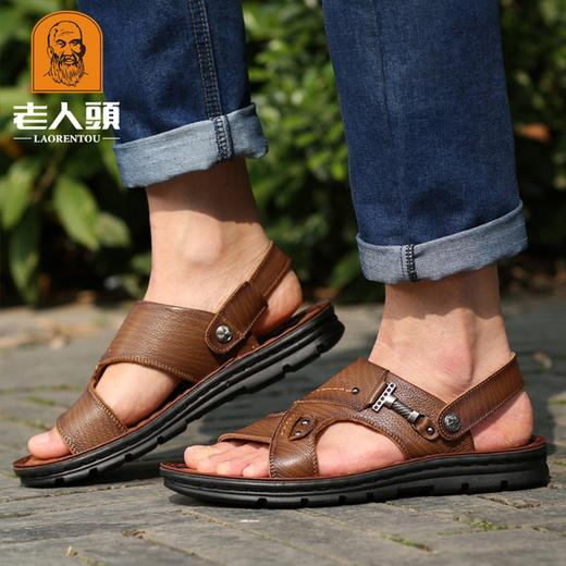 【服饰鞋包】老人头凉鞋男夏季牛皮休闲沙滩鞋 商品图2